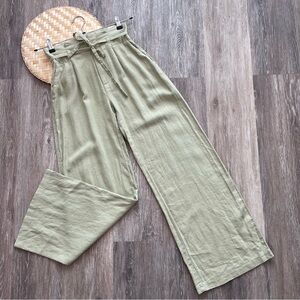 NEW Abercrombie & Fitch linen wide leg pants w/ waist tie light green